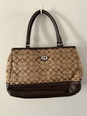 Coach Park Signature Carryall Canvas Tote in Tan and Brown